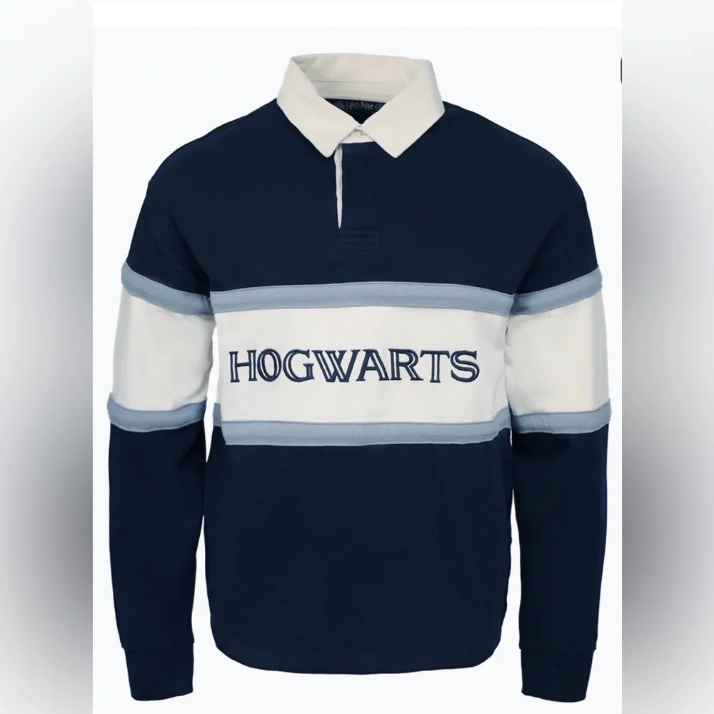 Wizarding World Hogwarts crest Rugby Pullover - Navy & Cream Stripe - Picture 4 of 10